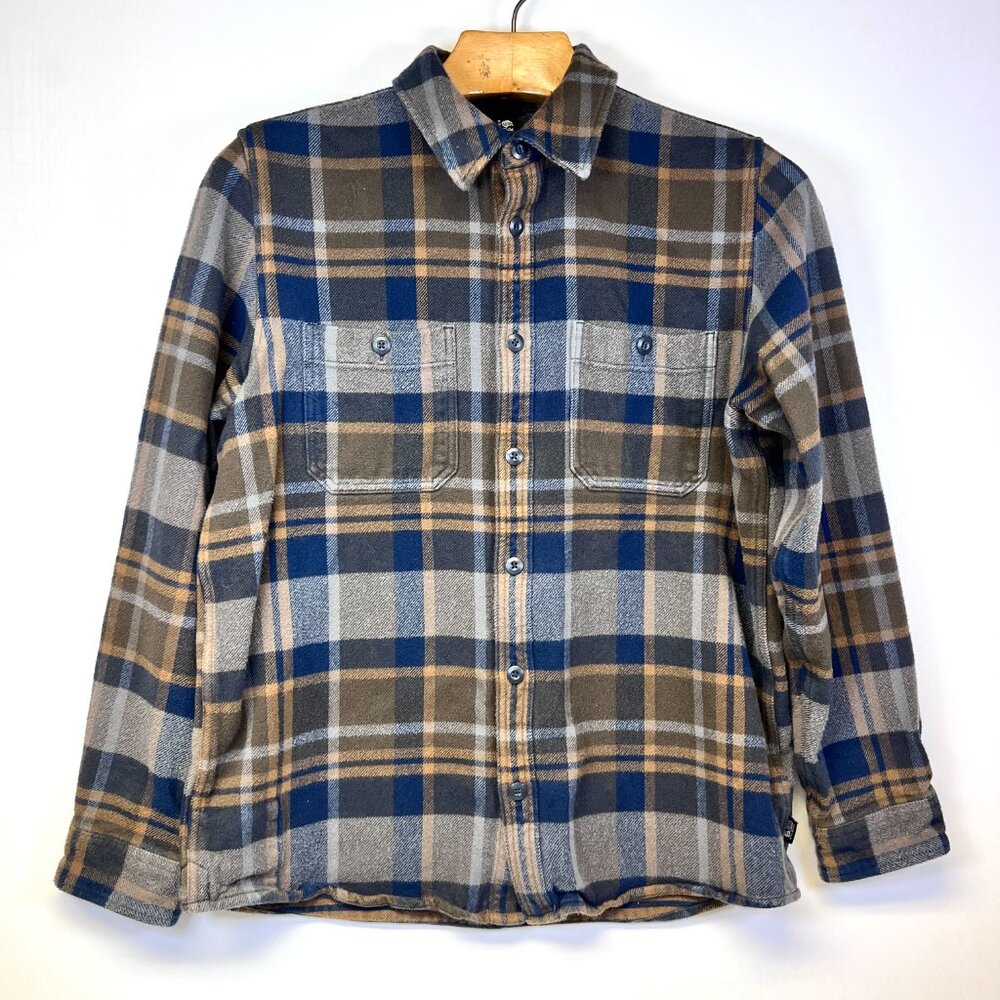 Mountain Hardwear Mens L Flannel Plaid Shirt Shacket Navy Khaki Gorpcore Outdoor